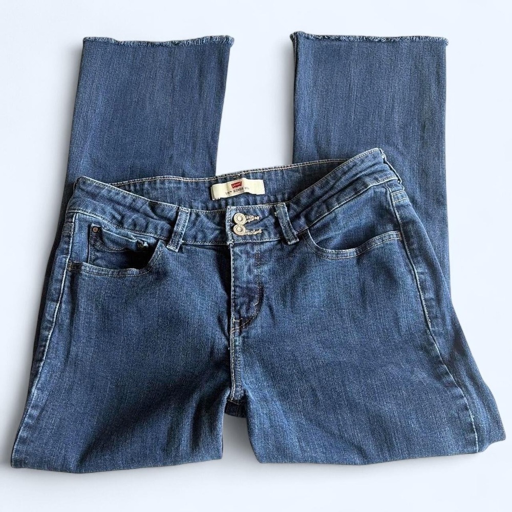 Levis 526 Slender Bootcut Jeans Dark Wash Frayed Hem Double Button Womens 30x24